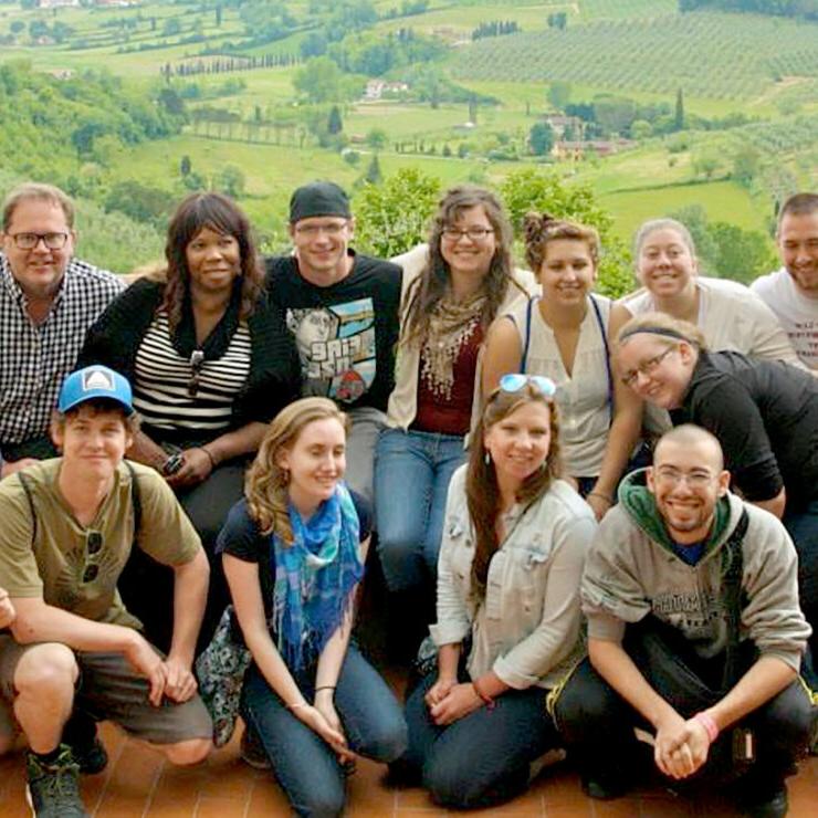 Group of Paul Smith's students on a study-abroad trip to Italy